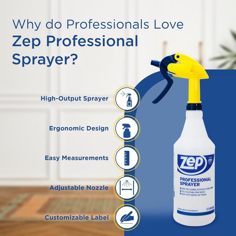 Zep Professional Sprayer Bottle - 32 oz (Case of 12) - HDPRO1 - Versatile Adjustable Nozzle Spray Bottles with a Fine Mist or Powerful Spray, Refillable for Diluted Concentrate - Image 2